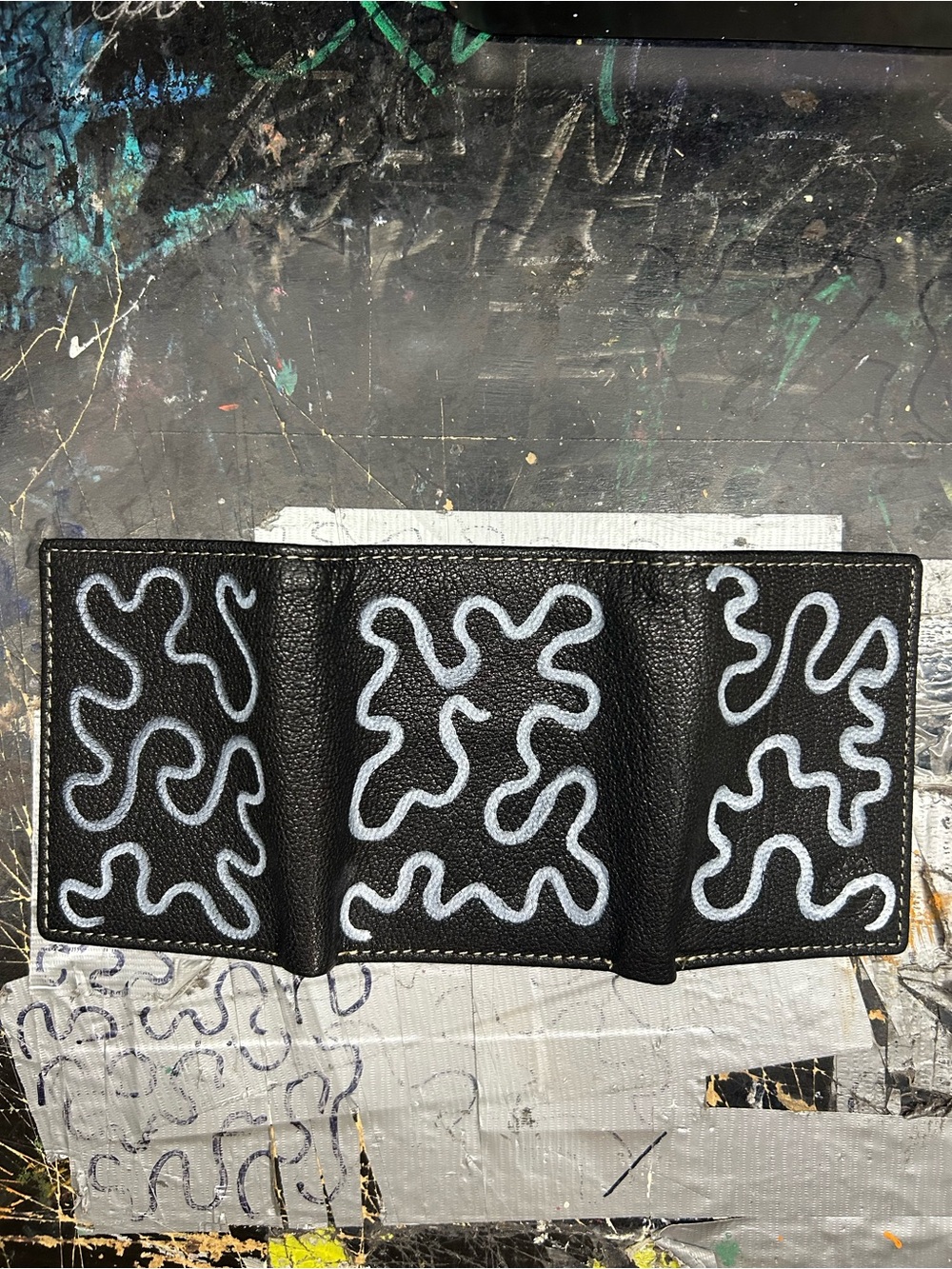 Timberland Black Wallet with White Abstract Stitching